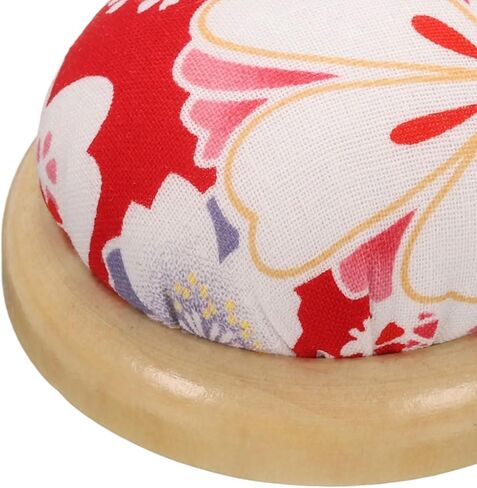 HARFINGTON Pin Cushion Wooden Base Japanese Style Round Pincushion Needle Holder for Sewing Quilting Needlework DIY Crafts, Red Floral Style in Saudi Arabia