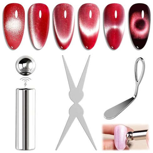 Nail Magnets for Cat Eye Gel Polish, Ball & Cylindrical Magnets with French Tip Metal Plate and Ring Plate for Halo, Glass Bead & French Cat Eye Effects, Manicure Magnetic Tool Kit in Saudi Arabia