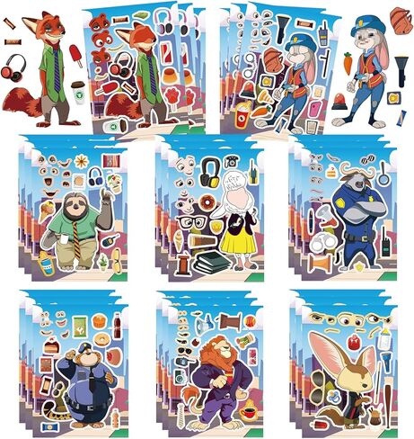 24 قطعة من ملصقات Zoot 2 تصنع وجهًا - 8 تصميمات Jud Hopps Nic Wilde Anime اللطيفة من ملصقات مدينة الحيوانات الكرتونية اصنعها بنفسك لمحبي سجل القصاصات ومستلزمات حفلات أعياد الميلاد وهدايا الألعاب in Kuwait