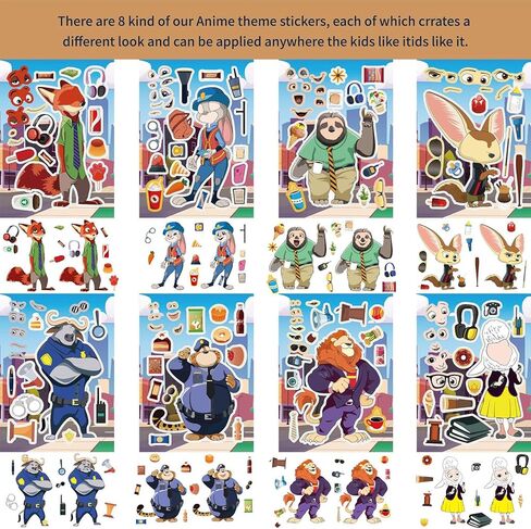 24 قطعة من ملصقات Zoot 2 تصنع وجهًا - 8 تصميمات Jud Hopps Nic Wilde Anime اللطيفة من ملصقات مدينة الحيوانات الكرتونية اصنعها بنفسك لمحبي سجل القصاصات ومستلزمات حفلات أعياد الميلاد وهدايا الألعاب in Kuwait