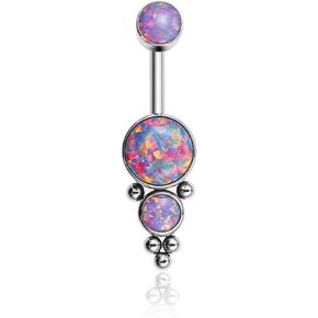 Hypoallergenic G23 Pure Titanium Internally Threaded 10mm Belly Button Rings Petite Navel Ring for Women Body Piercing Jewelry 14G ASTM F136 Round Purple Synthetic Opal White/Blue/Pink CZ Belly Bars