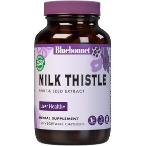 BlueBonnet Nutrition Milk Thistle Fruit & Seed Extract, Liver Health*, Non-GMO, Vegan, Kosher Certified, Gluten-Free, Soy-Free, 120 Vegetable Capsules, 120 Servings