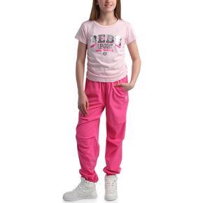 bebe Girls' Pants Set - 2 Piece Cute T-Shirt and Stretch Tech Jogger Pants - Cute Matching Outfit for Girls (7-12)