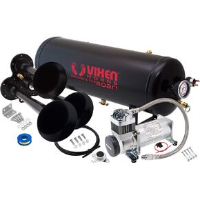 Vixen Horns Train Horn Kit for Trucks/Car/Semi. Complete Onboard System- 200psi Air Compressor, 2.5 Gallon Tank, 3 Trumpets. Super Loud dB. Fits Vehicles Like Pickup/Jeep/RV/SUV 12v VXO8325/3114B