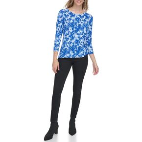Calvin Klein Women's Plus 3/4th Sleeve Printed Blouse Top