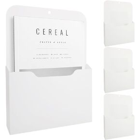 MUXHEL 4 Pack Magnetic File Holder, White Magnetic Paper Holder, A4 Size Refrigerator Storage Pocket Wall File Pocket for Hanging Mail, Letters, Paper, Office Supplies