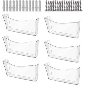 Voittozege 6 Pcs Plastic Wall Folders Acrylic File Holder Expandable Pocket Clear Office Wall Organizer Wall File Set Wall Mountable Wall Mount Mails Magazines Organizer for Office and Home,14x7 inch