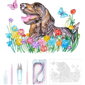 مجموعات اللف الفريدة من نوعها، مجموعة اللف الورقية للبالغين المبتدئين، 16 * 20 بوصة من الزهور والكلاب مع أدوات اللف الورقية واستخدام الدليل، مجموعات DIY للكبار مجموعات الطلاء الورقية لتزيين الجدران in Kuwait