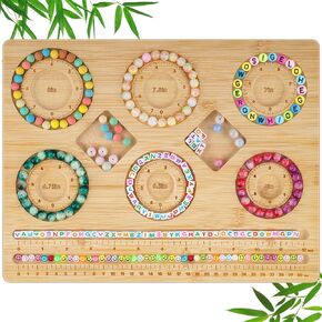 NiArt Large Bamboo Bracelet Beading Board for DIY Bracelets, Anklets, Pendants & Keychains-Bead Organizer Craft Tray with Multi-Functional Grooves, Cord Slots and Bead Storage