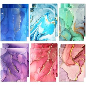 2 Pocket Folders, File Folders Letter Size, Decorative File Folders, 6 Marble Designs 12 Pack