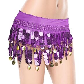 COSICS Belly Dance Hip Scarf, Belly Dance Skirt Wrap with Sequins Coins for Bellydance, Zumba, Costume Party or Yoga Class