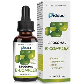 PIDEBO Liposomal B Complex Liquid Drops with Active Forms of All B Vitamins-2 Month Supply(60ML)-High Potency Vitamin B Complex Liquid Vitamins -B1, B2, B3, b5, B6, Biotin, Folate, Methylated B12