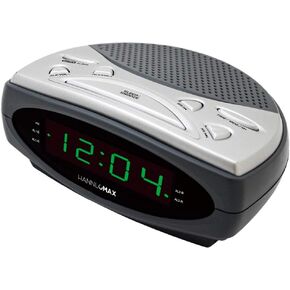 HANNLOMAX HX-137CR Alarm Clock Radio, PLL AM/FM Radio, Dual Alarm, 0.9" Green LED Display (Gray)