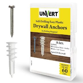 #8 Drywall Anchors and Screws Kit, Plastic Dry Wall Anchors for Drywall Heavy Duty, Wall Anchors and Screws Self Drilling Drywall Anchor. Sheetrock Anchors No Pre Drill Hole Required (5 Pack)