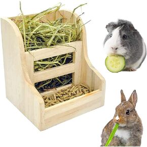Litewoo Rabbit Feeder Guinea Pig Hay Feeder Natural Wood Food Bowl for Bunny Guinea Pig Squirrel Chinchilla Small Animals