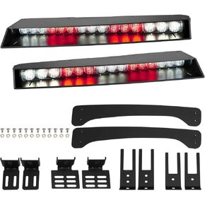 ASPL Visor lights bar 2-15 LED 29 Flash Patterns Interior Upper Windshield Split Mount Emergency Hazard Warning Strobe Light Bar Take Down Light Kit (Amber/White)