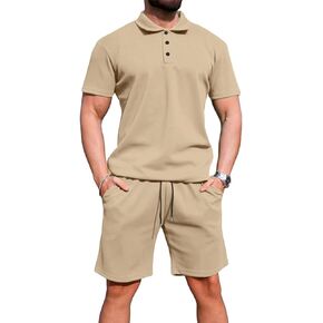 Uni Clau Mens 2 Piece Outfits Summer Polo Shirt and Shorts Set Vacation Workout Sets Muscle Casual Tracksuit