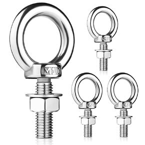 Shoulder Eye Bolts 3/8"x1.18" with Nuts and Washer Set Heavy Duty Muti-Function M10 Screw Bolt 10mm x 30mm 304 Stainless Steel 4 Pack