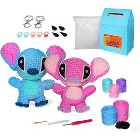 Crochet Kit for Beginners Adults，Lilo & Stitch Crochet Kit for Kids，Angel Easy Amigurumi Animal Knitting Kit with Stitch-by-Stitch Video Tutorials