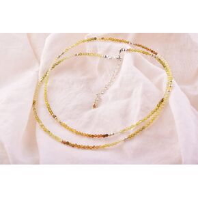 Green Rutilated Quartz Micro Beads Necklace Handmade Gemstone Jewelry Energy Giving Gemstone Full Beads Dainty Crystals Necklace Jewelry for Women, Chakra Healing 21 Inch