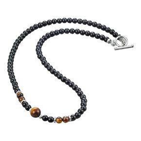 Handmade Mens Beaded Necklace Chain Natural Gemstones Healing Crystal Jewelry (African Pine)