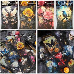 Vilikya 80 Sheets Gothic Scrapbook Paper, Vintage Floral Decoupage Paper for Junk Journal Supplies, Aesthetic Decorative Craft Paper for Journaling Scrapbooking, Dark Academia Wall Decor Collage Kit