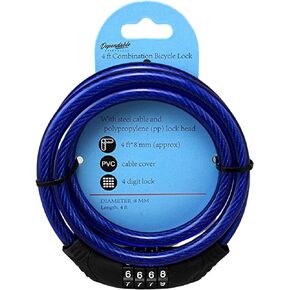 4 ft Flexible Steel Combination Bicycle Lock with Self-Setting Mechanism, 8mm Thick with PVC Cover, 4-Digit Resettable Code - Multi-Purpose Security Cable for Scooters, Chairs, BBQs (1, Black)