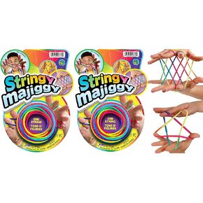 JA-RU Stringy Majiggy Cats Cradle - Chinese String Toys (2 Cats Cradle) Finger Hand String Tricks Games for Kids & Adults Girls & Boys. Rainbow Rope Toy. Party Stocking Stuffers. 736-2s