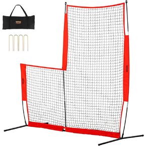 VEVOR L Screen Baseball for Batting Cage, 7x7 ft Baseball & Softball Safety Screen, Body Protector Portable Batting Screen with Carry Bag & Ground Stakes, Baseball Pitching Net for Pitchers Protection