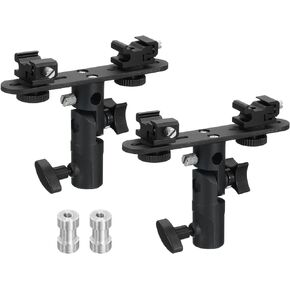 PATIKIL Camera Flash Bracket, 2 Pack E-Shape Light Stand Double Head Adapter Adjustable Umbrella Holder for 1/4" to 3/8" Lamp Mount Tripod, Black
