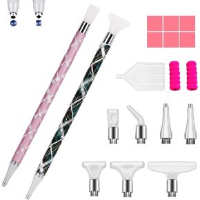 WIFORT 18PCS Diamond Art Painting Pens Kit Square Diamond Art Pen with 7PCS Screw in Tips/6PCS Glue Clay/2PCS Anti-Slip Pen Cover, 5D DIY Rhinestones Point Drill Pen Accessories for Art DIY Craft