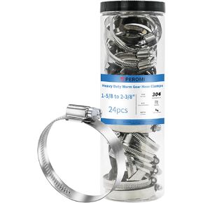 Hose Clamps, PEROMI 304 Stainless Steel Worm Gear Drive Mini Hose Clamp Adjustable Range 1-5/8" to 2-3/8", Heavy Duty Metal Fuel Line Pipe Clamp for Plumbing, Automotive And Mechanical, 24pcs