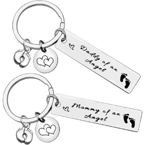 Xiahuyu Loss Memorial Keychain Mommy of an Angel Daddy of an Angel Keychain Set Miscarriage Keepsake Baby Memorial Gifts Pregnancy Loss Gifts Sympathy Gifts for Infant Child Loss