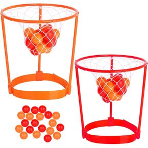 2 Pack Head Hoop Basketball Party Game for Kids and Adults Carnival Game Adjustable Basket Net Headband with 20 Balls for Carnival Party Birthday Party Family Indoor Outdoor Game (Red + Orange)