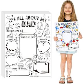Resurhang 50 Pcs Father's Day Color Your Own About Dad Coloring Posters for Kids Children Crafts for Kids Home Classroom Activities