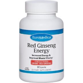 Euromedica Red Ginseng Energy - 30 Capsules - Features HRG80 - Energy, Focus, Stamina - 7X More Powerful Than Conventional Ginseng - Non-GMO, Vegan - 30 Servings
