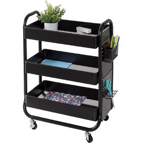 Honey Can Do Black Rolling Craft Cart with Wheels, Pegboard, Shelf, and Metal Basket CRT-09607 Black