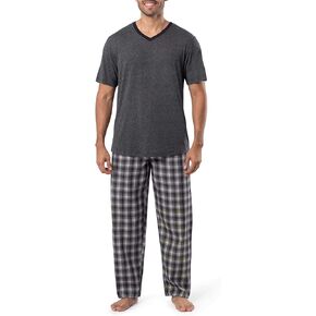 Joseph Abboud Men's Knit Short Sleeve V-Neck and Woven Pant Pajama Sleep Set