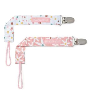 BooginHead Universal Pacifier Clips, Infant & Toddler Girls, Pink Daisies