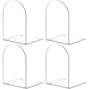 Acrylic Bookends 4 Pieces, Book Ends for Shelves, Clear Bookends for Book Shelves and Desktop Organizer, Transparent Bookends to Hold Books for Home Office Supplies