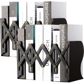 Chitidr 2 Pieces Adjustable Bookend Expandable Metal Bookend Desktop Book Stand Magazine File Organizer Holder with 2 Divider for Home Office School Library, Extends up to 19 Inch