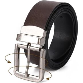 حزام رجالي من GLITZALL ذو وجهين باللونين الأسود والبني، أحزمة فستان للرجال، حزام جلدي للرجال فضي عتيق، مقاس 1.5 بوصة عرض 32 بوصة - 42 بوصة in Kuwait