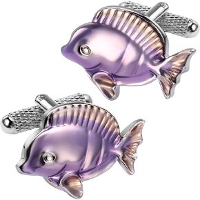 Unique Purple Tropical Fish Cufflinks For Men With Gift Box