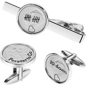10 Year Anniversary Cufflinks and tie clips – 10th Wedding Anniversary for Couples Gifts – Tin Anniversary – Engraved,Handmade Unique Gifts for Him（2014 Dime）