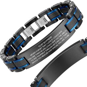 Zillaly Men's Stainless Steel Two-Tone Square Link diamond Bracelet in Black & Blue Ion-Plated Black in Saudi Arabia
