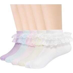 Meeshine Toddler Baby Girls Frilly Lace Socks Ruffle Ankle Cotton Princess Eyelet Dress Socks for 1-8T Kids