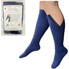 Presadee Closed Toe 15-20 mmHg Moderate Compression Leg YKK Zipper Navy Socks