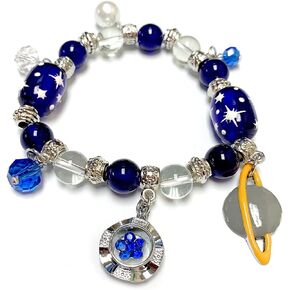 fiona Solar System Bracelet Jewelry – Galaxy Space Solar System Planet Universe Earth Astronomy Beaded Bracelet – Blue Miniverse Charm Bracelet Gift For Women
