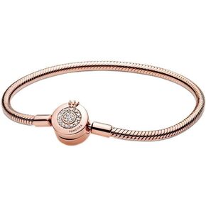 Sparkling Crown O Pavé Clasp Snake Chain Bracelet - Charm Pandora Moments Bracelet for Women - Compatible Moments Charms - Cubic Zirconia for Women Rose Gold Finish- 19 Cm Mother's day Jewelry