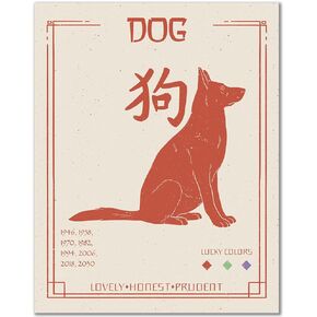 8x10 Asian Chinese Horoscope Zodiac Poster Print/Home Wall Art Decor/Birthday Babyshower Gift Party Decoration/Astrology Dacor Office/Housewarming Gift (Dog) in Saudi Arabia